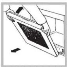 Line drawing of a person holding a rectangular object with a dark pattern, possibly part of a device or panel (no text or symbols visible)
