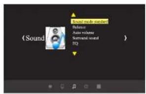 (Sound Sound mode music Balance Auto volume Saturation sound FQ