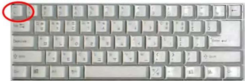 Close-up of a standard computer keyboard with a red circle highlighting a key, showing various function keys and the keyboard.