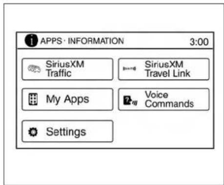 i APPS • INFORMATION 3:00 SiriusXM Traffic SiriusXM Travel Link My Apps Voice Commands Settings