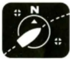 Black square icon with white compass needle and 'N' label, no readable text or symbols beyond the indicator