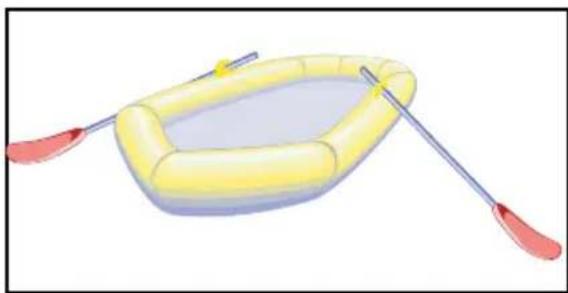 Illustration of a yellow inflatable raft with two red poles, no text or symbols present