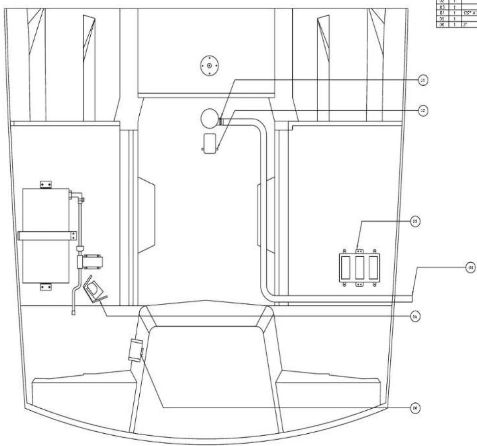 Technical schematic diagram of a mechanical or electrical component with numbered parts and a table inset showing dimensions.