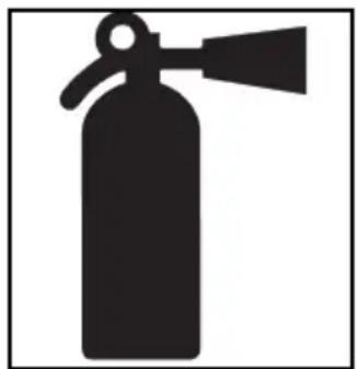 Silhouette of a fire extinguisher with lever and flame (no text or symbols)