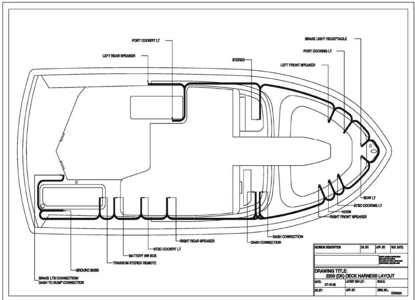 PORT COCKPIT LT LEFT REAR SPEAKER STEREO LEFT FRONT SPEAKER BRAKE LIGHT RECEPTACLE PORT DOCKING LT BOW LT STBD DOCKING LT HORN RIGHT FRONT SPEAKER DASH CONNECTION RIGH TBS CONNECTION/ DASH TO SUMP CONNECTION STBD COCKPIT LT BATTERY SW BOX TRANSOM STEPEO REMOTE GROUND BUSS BRAKE LTS CONNECTION/ DASH…