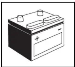 Illustration of a black battery with two charging terminals and a display panel (no text or symbols)