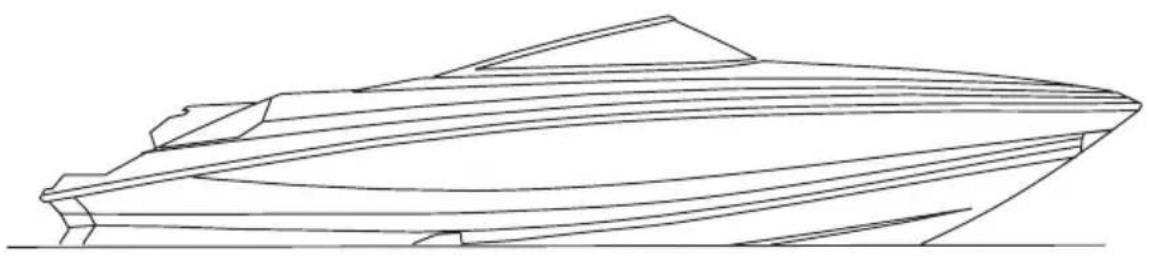 Line drawing of a boat hull with visible deck and side ribs (no text or symbols)