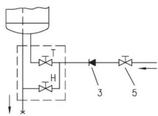 graph TD A["Top Tank"] --> B["T Valve"] A --> C["H Valve"] B --> D["Component 3"] C --> E["Component 5"] D --> F["Return Line"] E --> F style A fill:#f9f,stroke:#333 style B fill:#ccf,stroke:#333 style C fill:#ccf,stroke:#333 style D fill:#cfc,stroke:#333 style E fill:#cfc,stroke:#333