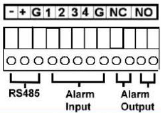 - + G 1 2 3 4 G NC NO RS485 Alarm Input Alarm Output