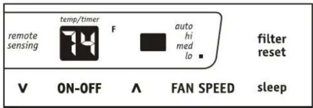 remote sensing temp/timer F auto hi med lo filter reset V ON-OFF ∧ FAN SPEED sleep