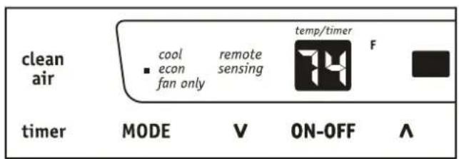 clean air cool remote temp/timer F ■ econ sensing fan only timer MODE V ON-OFF ∧