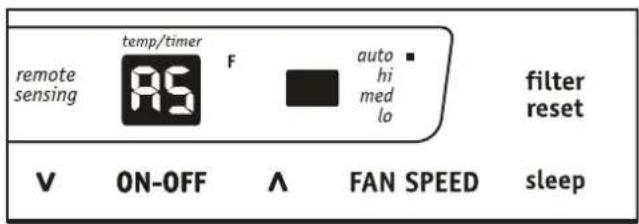 remote sensing temp/timer RS F auto hi med lo filter reset V ON-OFF ∧ FAN SPEED sleep