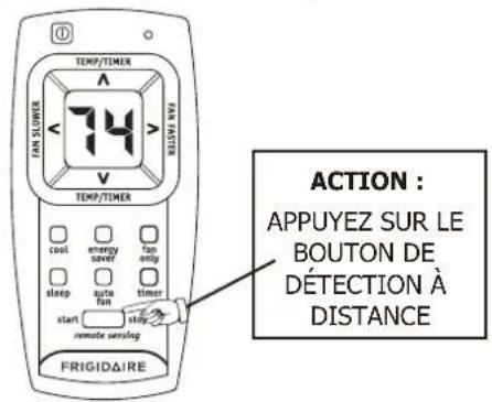 TEMP/TIMER 74 TEMP/TIMER cool energy fan only sleep auto timer start start remote sensing FRIGIDAIRE ACTION : APPUYEZ SUR LE BOUTON DE DÉTECTION À DISTANCE