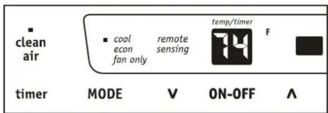 clean air timer cool econ fan only remote sensing temp/timer F MODE V ON-OFF ∧