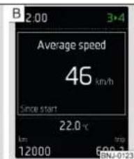 B 2.00 3·4 Average speed 46 km/h Since start 22.0 °C trip 12000 600-3 BJN-0123