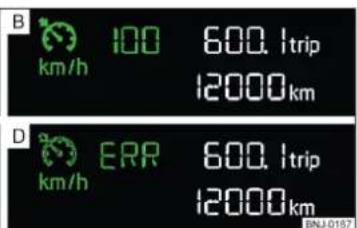 B km/h 100 600.1 trip 12000km D km/h ERR 600.1 trip 12000km BNJ-0167