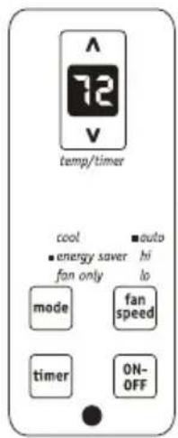 temp/timer cool energy saver hi fan only lo mode fan speed timer ON-OFF