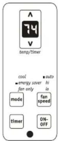 temp/timer cool energy saver hi fan only ia mode fan speed timer ON- OFF