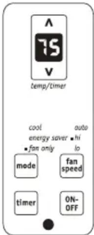 temp/Timer cool auto energy saver ■ hi ■ fan only lo mode fan speed timer ON- OFF