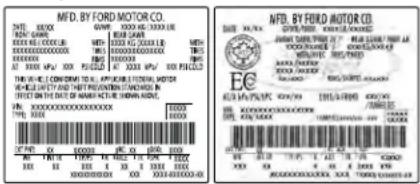 Lincoln MKX (2016) - Safety Compliance Certification Label Example: - 1