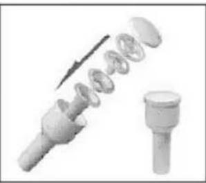 Exploded view of a mechanical component with internal parts. No visible text or symbols.