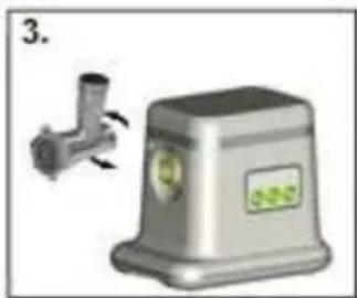 Illustration of a mechanical device with a pipe fitting and a green label (no text or symbols on the device itself)
