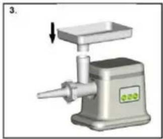 Illustration of a manual kitchen tool with a downward arrow indicating compression.