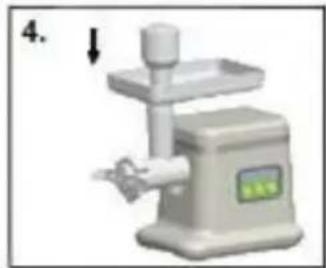 3D rendering of a manual kitchen tool with a label and arrow indicator (no readable text or symbols)
