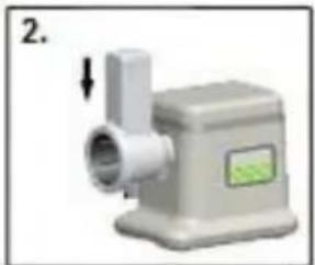 3D rendered image of a mechanical device with a pipe fitting and directional arrow. No text or symbols.