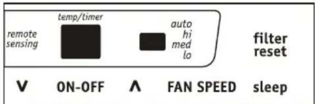 remote sensing temp/timer auto hi med lo filter reset V ON-OFF ∧ FAN SPEED sleep