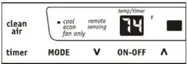 clean air ■ cool remote temp/timer F econ sensing fan only timer MODE V ON-OFF A