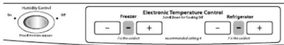 Humidity Control On Off Fresh Temperature Open Electronic Temperature Control Freezer Semi-Down for Cooling Off Refrigerator - - + - - + - For the coldest recommended setting 4 7 is the coldest
