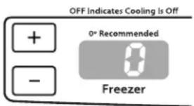 OFF Indicates Cooling Is Off + - 0° Recommended Freezer
