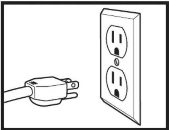 Line drawing of a hand holding an electrical outlet with two outlets, no text or symbols present