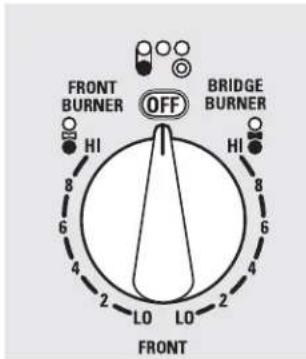 FRONT BURNER OFF BRIDGE BURNER HI HI 8 6 4 2 LO LO 2 4 FRONT