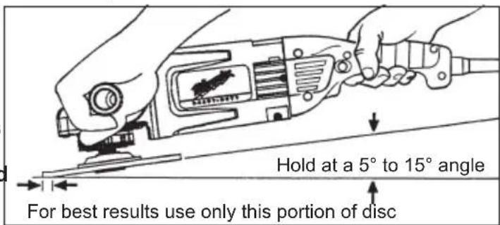 Hold at a 5° to 15° angle For best results use only this portion of disc