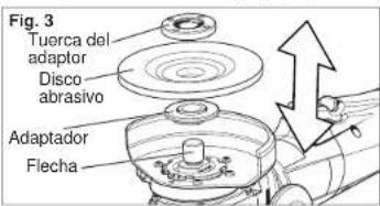 Fig. 3 Tuerca del adaptor Disco abrasivo Adaptador Flecha