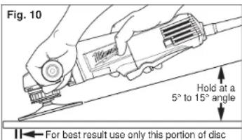 Fig. 10 Hold at a 5° to 15° angle For best result use only this portion of disc