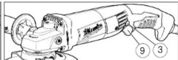 Technical diagram of a power tool with numbered parts labeled 3, 9, and 10