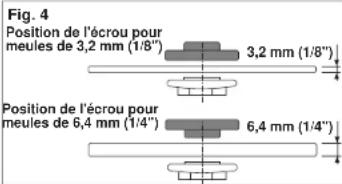 Fig. 4 Position de l'écrou pour meules de 3,2 mm (1/8") 3,2 mm (1/8") Position de l'écrou pour meules de 6,4 mm (1/4") 6,4 mm (1/4")