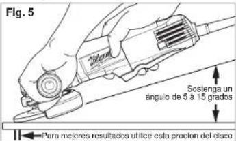 Fig. 5 Sostenja un ángulo de 5 à 15 grados Para mejores resultados utilice esta proclon del disco
