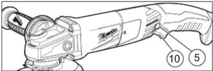 Technical diagram of a power tool with numbered parts labeled 5 and 10