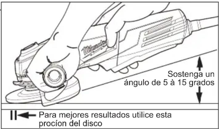 Sostenga un ángulo de 5 à 15 grados Para mejores resultados utilice esta proción del disco