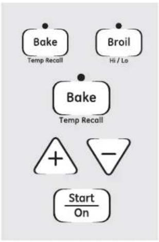 Bake Temp Recall Broil Hi / Lo Bake Temp Recall + - Start On