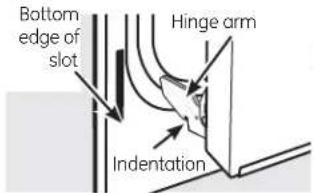 Bottom edge of slot Hinge arm Indentation