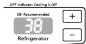 OFF Indicates Cooling Is Off 38° Recommended 38 Refrigerator + - -