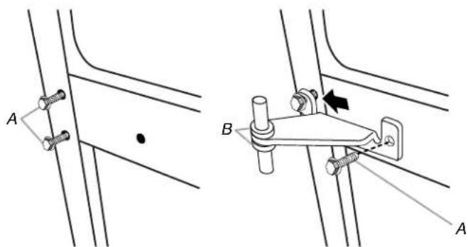 Technical diagram showing two mechanical assembly configurations labeled A and B, with arrows indicating movement or force direction.