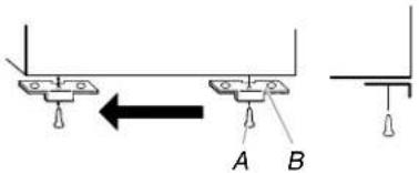 Diagram showing two mechanical components labeled A and B with an arrow indicating direction, likely illustrating a process or assembly.