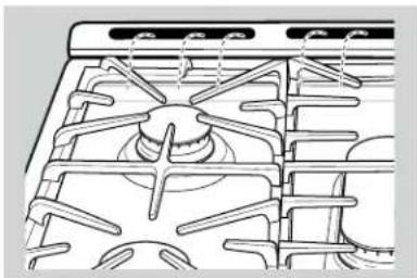 Line drawing of a gas stove burner with mounting flanges (no text or symbols)