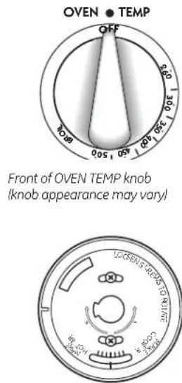 OVEN TEMP OFF 300 / 320 50 40 30 20 10 0 0 Front of OVEN TEMP knob (knob appearance may vary)